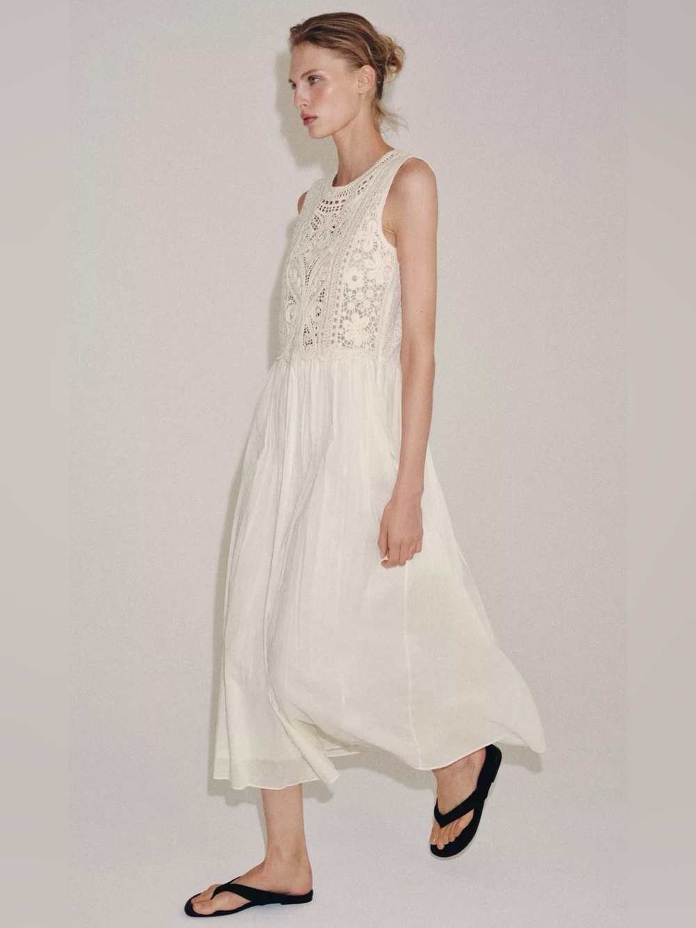 Zara ZW Collection Embroidered Lace Midi Dress Ecru Size M NWT - Picture 14 of 16